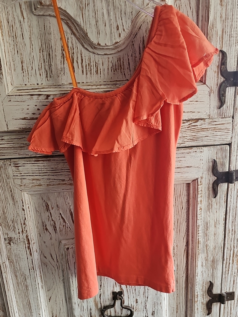 NWT DEPT AmsterdamOne-Shoulder Ruffle Top in Coral - Size XS